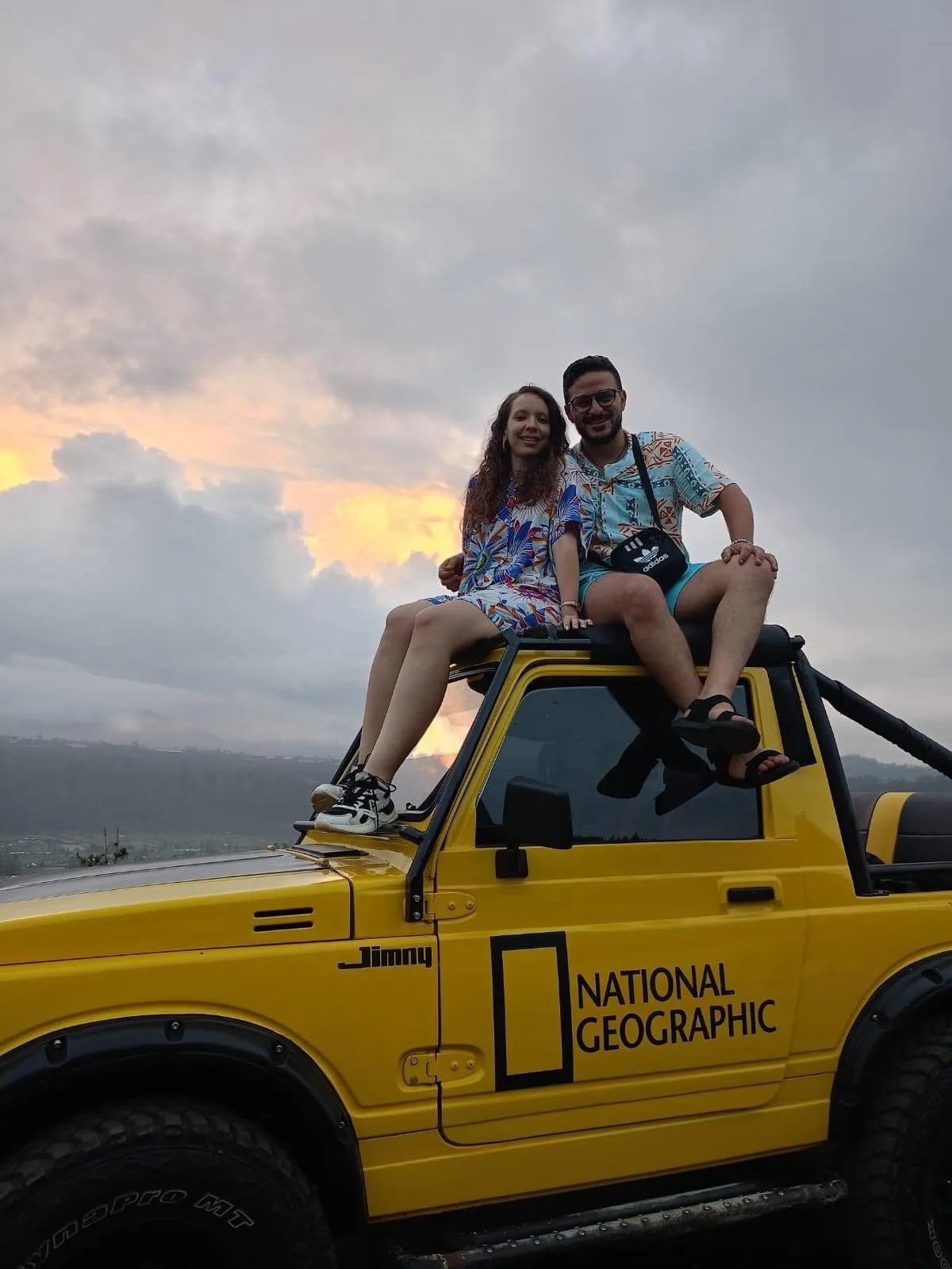 Jeep parked at the Mount Batur sunrise viewpoint in Kintamani, Bali